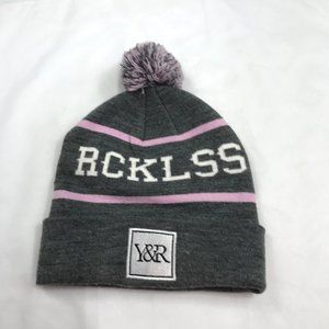 Young & Reckless Y&R Rcklss Beanie Womens One Size Gray Knit Cap Acrylic Pompom